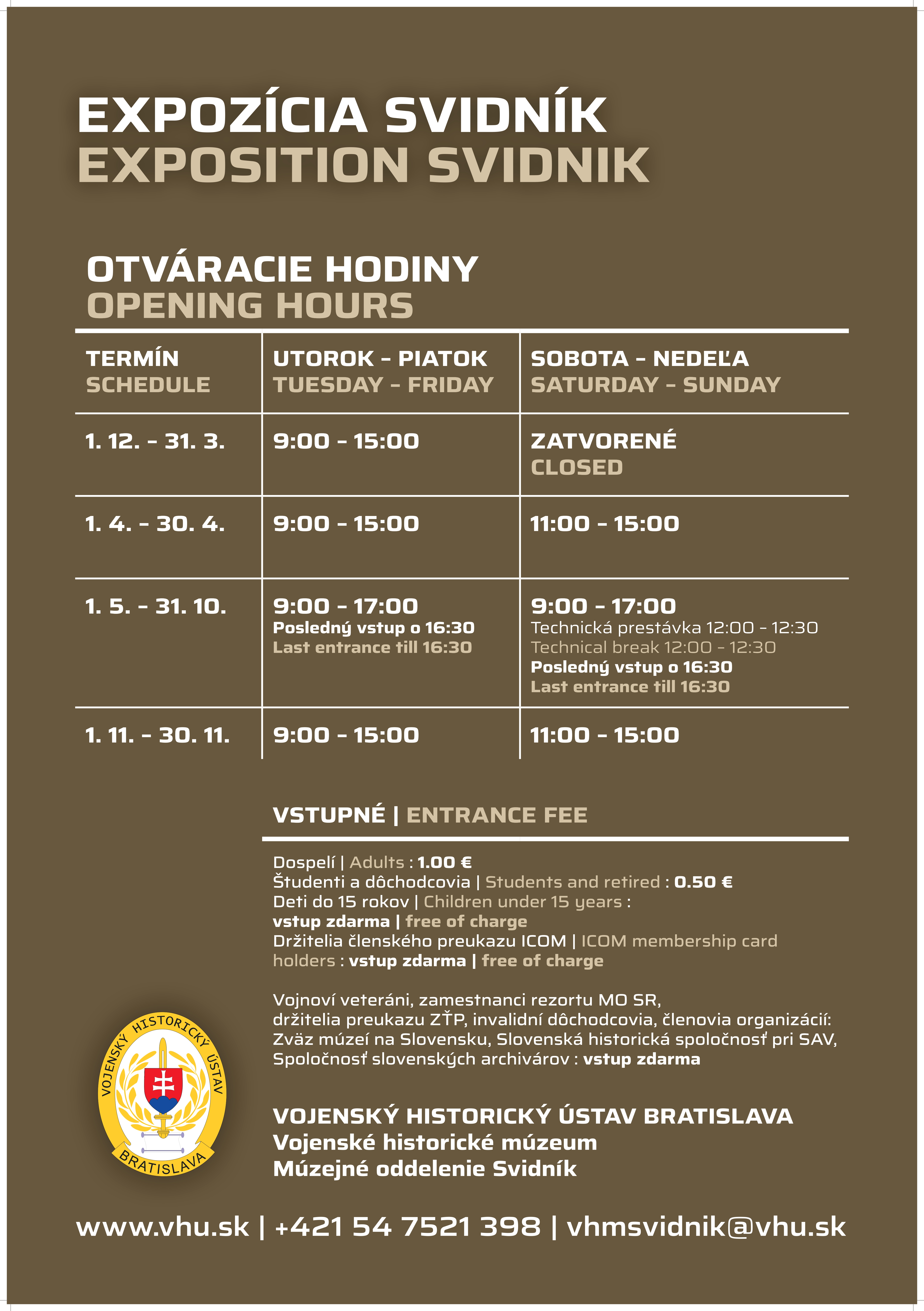3. VHÚ - Svidník - Otváracie hodiny