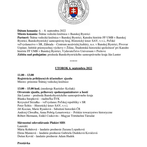 16. zjazd Slovenskej historickej spoločnosti v Banskej Bystrici – avízo 