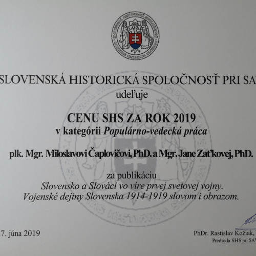 Odovzdávanie cien Slovenskej historickej spoločnosti za rok 2019