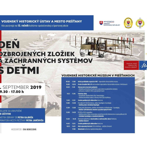 Deň ozbrojených zložiek a záchranných systémov s deťmi vo Vojenskom historickom múzeu Piešťany, 7. septembra 2019 - 13. ročník - avízo.
