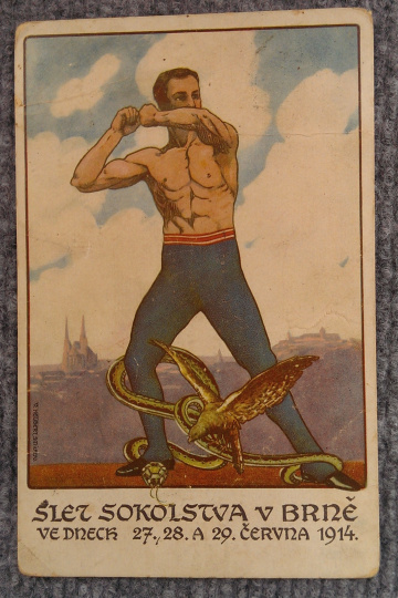 1. Pohľadnica Sokolský slet v Brne 1914